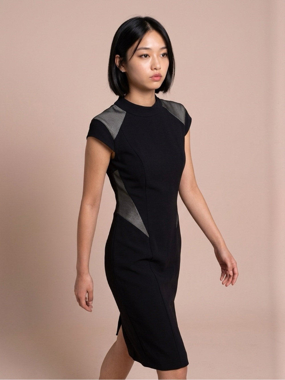ABS Allen Schwartz Black Cap-Sleeve Midi Dress